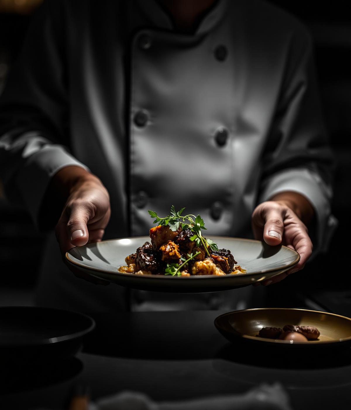 Chef plating a signature dish
